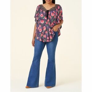 Ric Rac | Anthro Floral Print Dolman Flutter Sleeve Floaty Boho Batwing Blouse